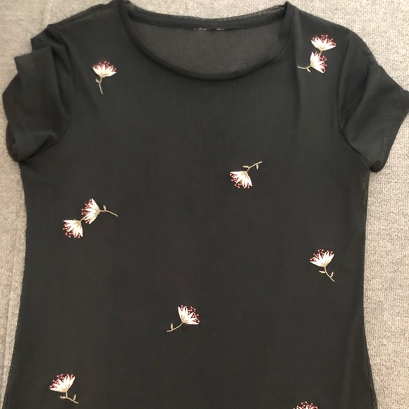 Sheer Black T-shirt With Flowers - Picture 2 of 5